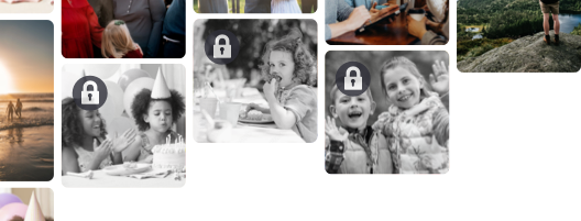 Sample photos, some of which have a locked icon over them
